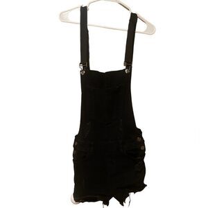 Blue Topic Black Jean Overall Shorts Size Medium Distressed